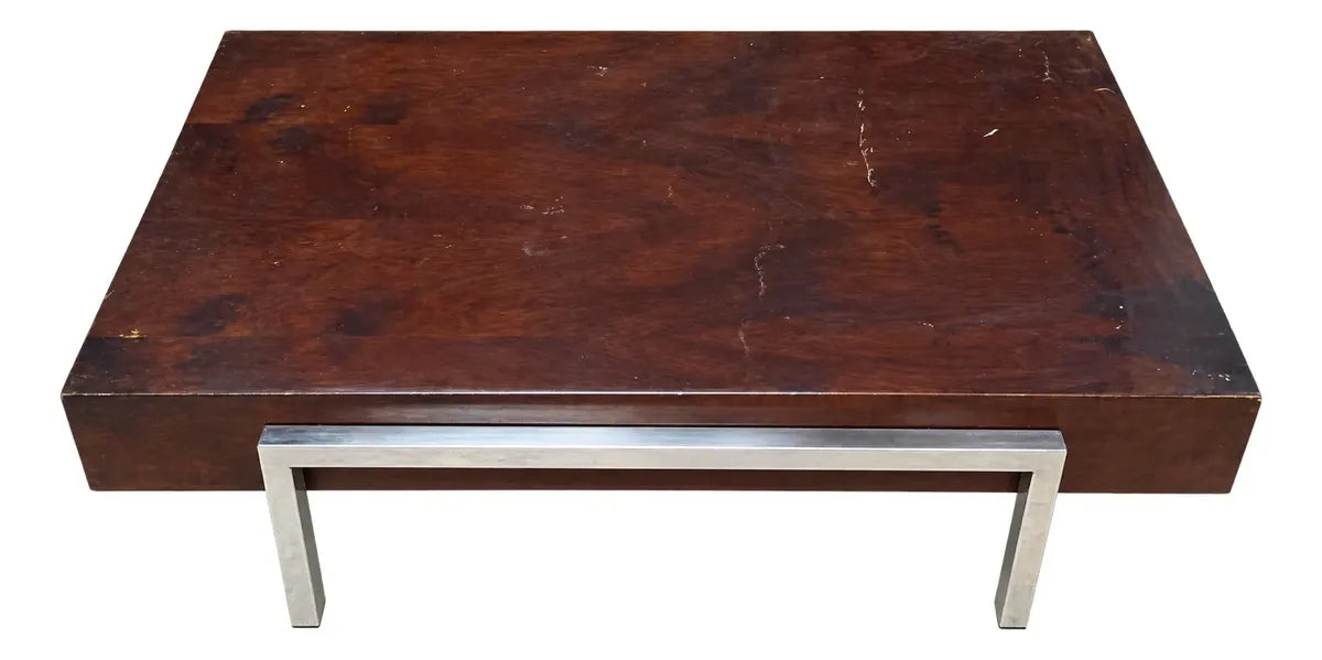 Mesa De Centro Antiga Design Madeira Maciça Pés Metal 120cm