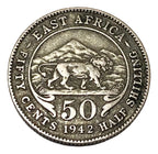 Moeda Antiga De Prata Africa Oriental 1942 H 50 Cents Leão