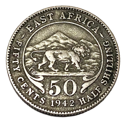 Moeda Antiga De Prata Africa Oriental 1942 H 50 Cents Leão