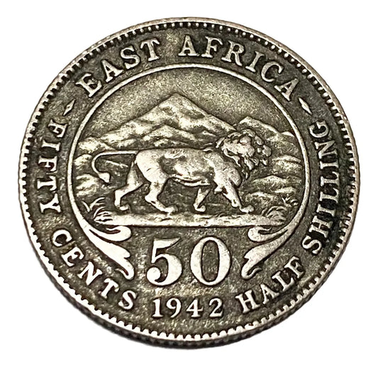 Moeda Antiga De Prata Africa Oriental 1942 H 50 Cents Leão