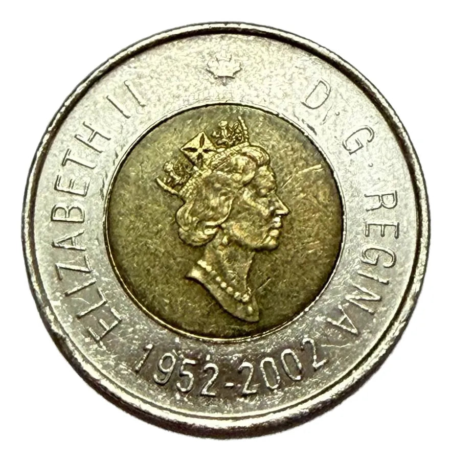 Moeda Antiga Canadá 2 Dollars 2002 50 Anos Rainha Elizabeth