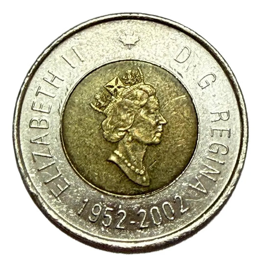 Moeda Antiga Canadá 2 Dollars 2002 50 Anos Rainha Elizabeth