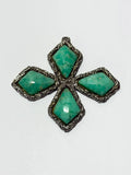 Pingente Antigo Cruz Com 4 Pedras Turquesa 8,5cm