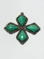Pingente Antigo Cruz Com 4 Pedras Turquesa 8,5cm