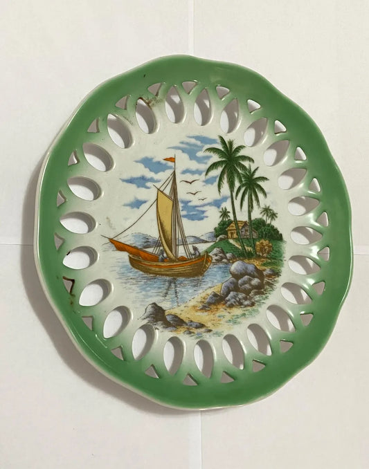 Prato Antigo Schmidt Porcelana Decorado 19,5cm Verde