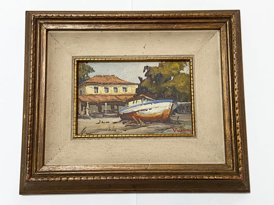 Quadro Antigo Pintura Walter Veiga - Barco E Casario - Ose
