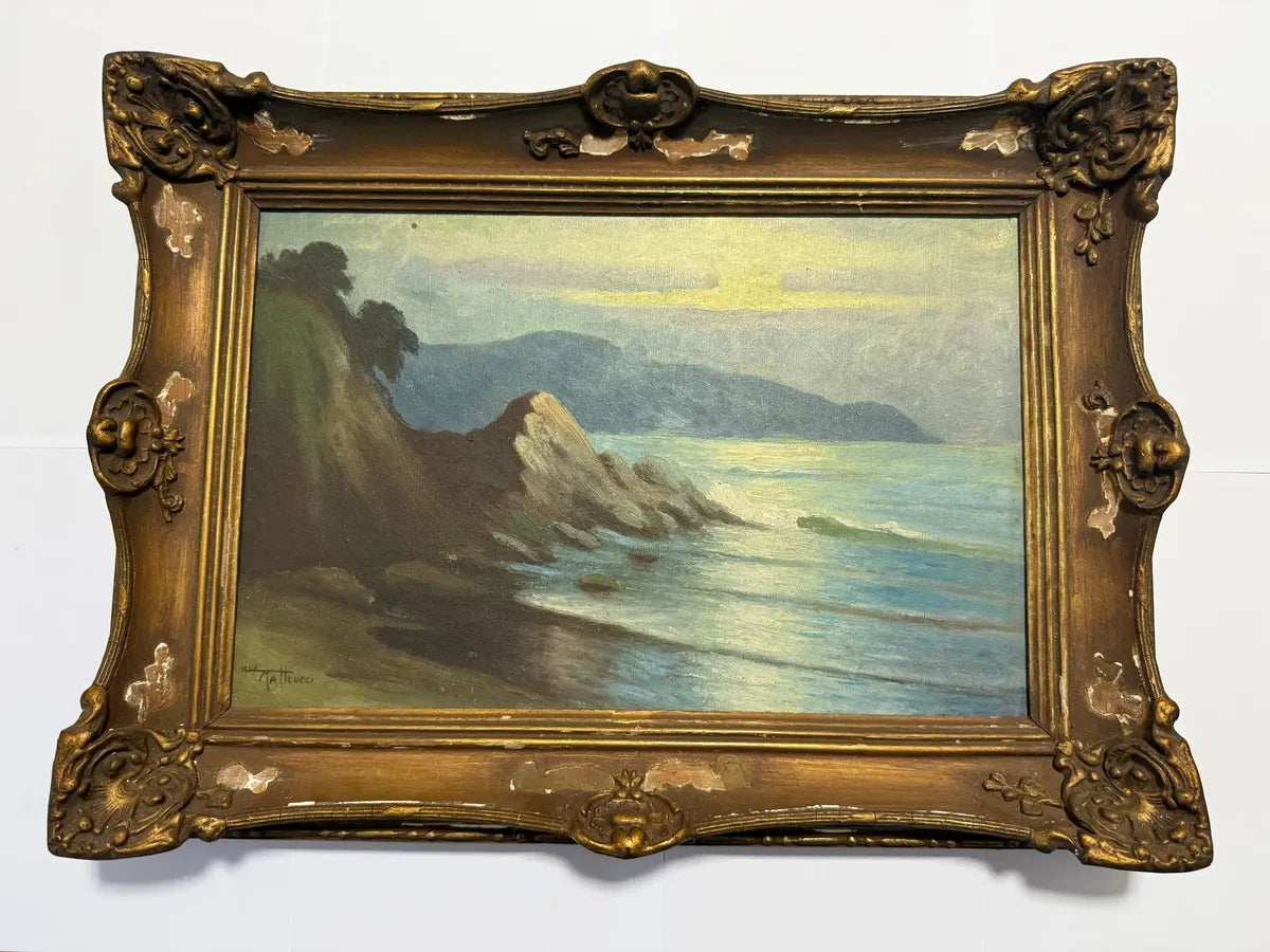 Quadro Antigo Pintura A Óleo Marinha Assinado Matteucci