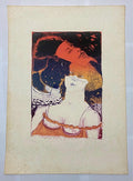 Quadro Gravura Antiga Assinada Figura Feminina Máscara