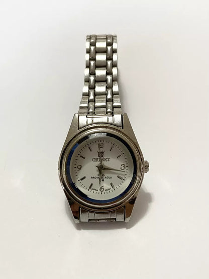 Relógio Antigo Orimet Prata Cristal Azul Japan Movt