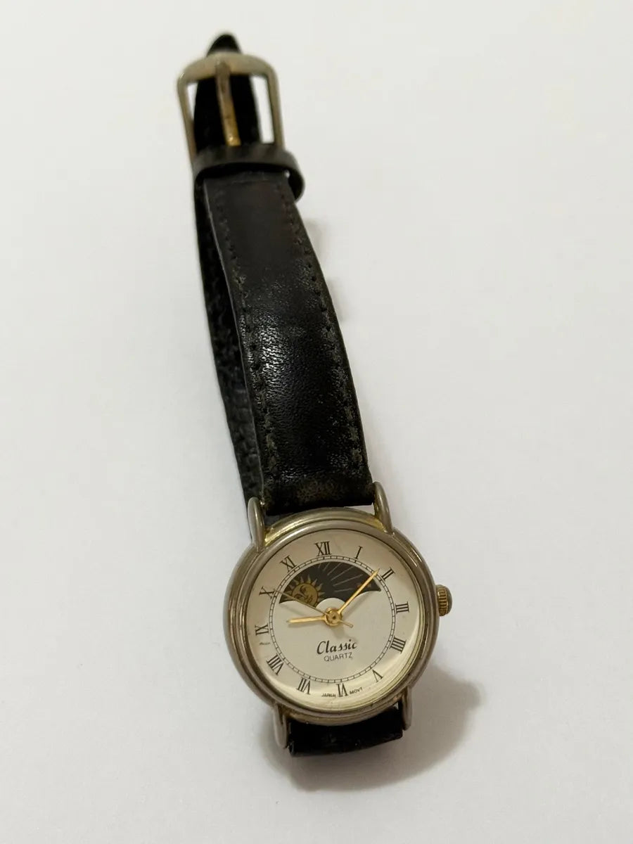 Relógio Antigo Classic Quartz Fase Do Sol Japan Movt