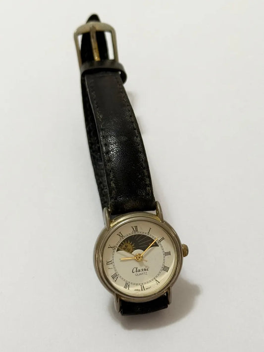 Relógio Antigo Classic Quartz Fase Do Sol Japan Movt