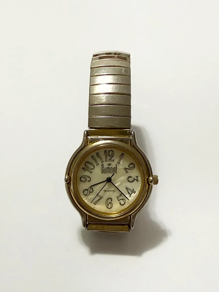 Relógio Antigo Dumont Dourado Japan Movt Pulseira Elastica Prata Dourado Madrepérola