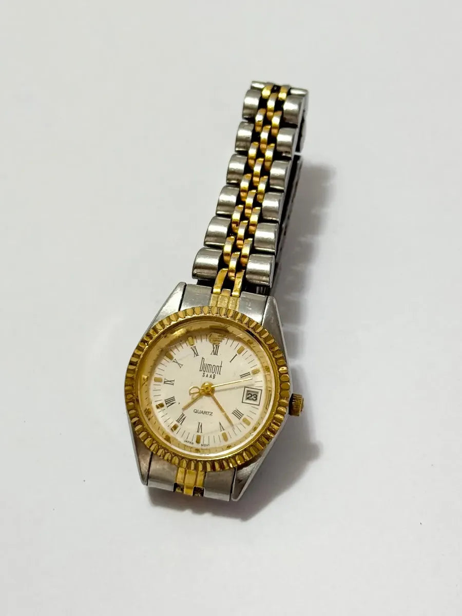 Relógio Antigo Dumont Saab Quartz Bicolor Banhado A Ouro