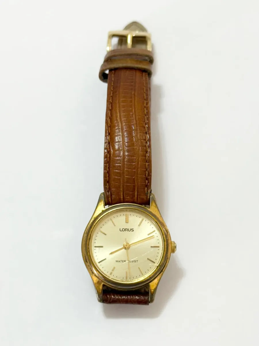 Relógio Antigo Lorus Japonês V821-066 Dourado Pulseira Couro Dourado