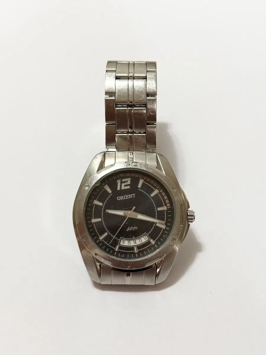 Relógio Antigo Orient Mbss1148 Aço Inox 50m Com Data Prateado