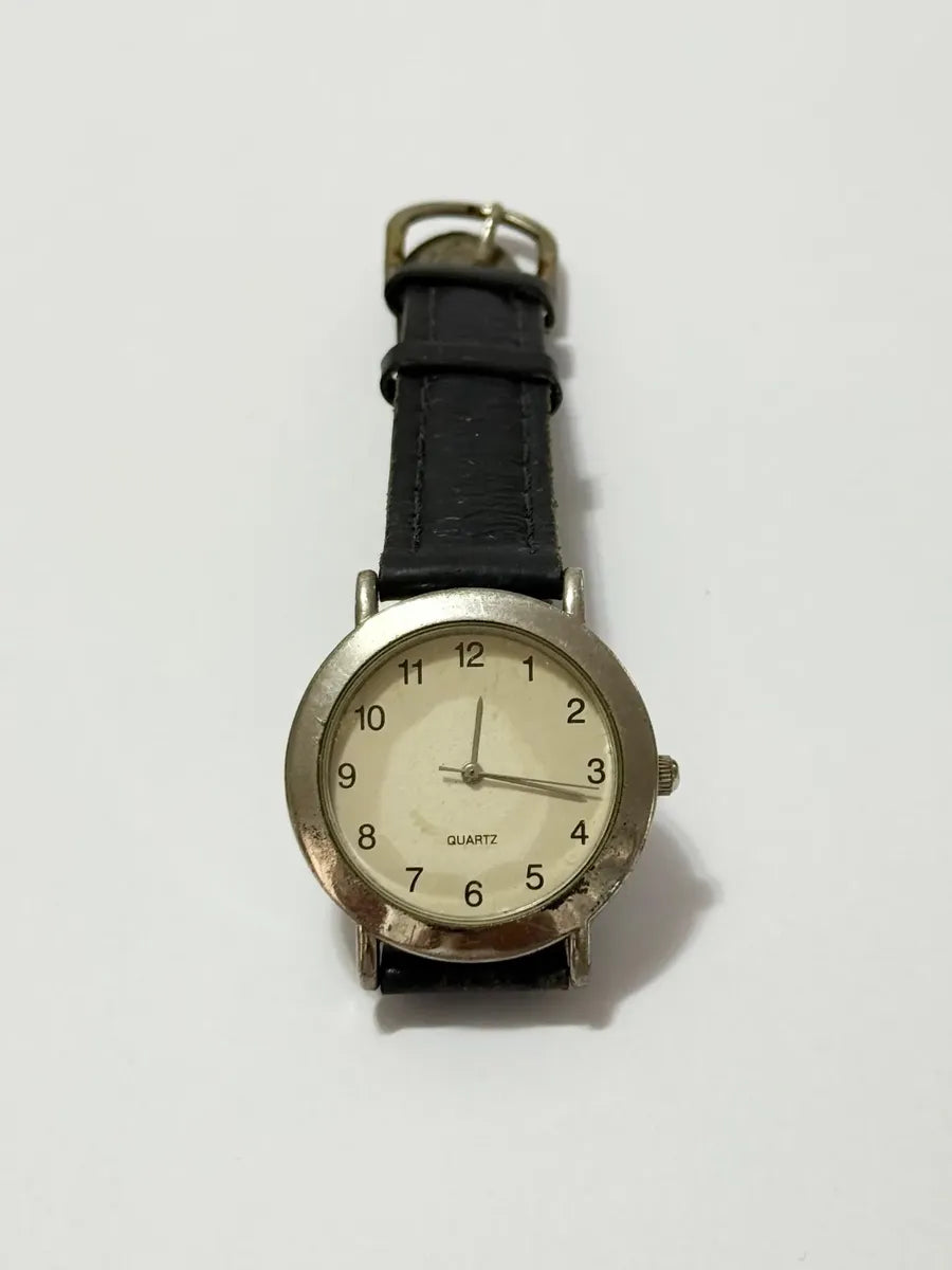 Relógio Antigo Quartz Japan Movt Aço Couro