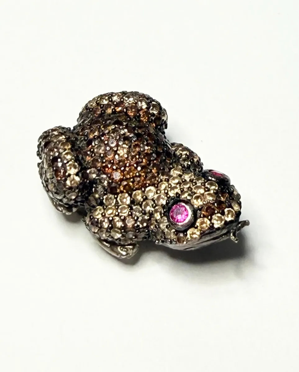 Sapo Antigo Em Prata Cravejado Com Pedras Coloridas 2,8cm