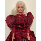 Bonecas antigas Barbie co vestido bordô