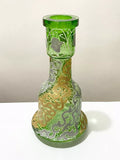 Vaso Antigo Narguilé Vidro Verde Detalhes Dourados Prateados