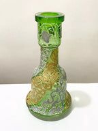 Vaso Antigo Narguilé Vidro Verde Detalhes Dourados Prateados
