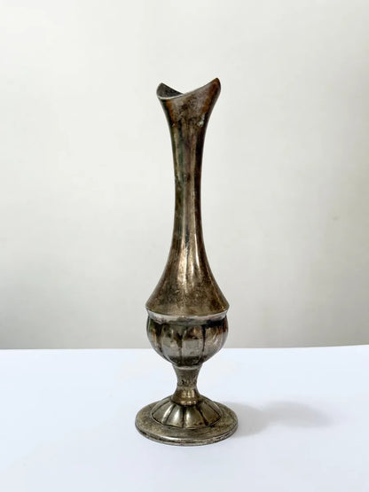 Vaso Miniatura Antigo Em Metal Prateado 15cm