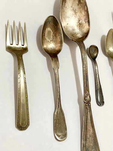 Antigas Colheres E Garfo Com Marca Wt & S - Wb Cor Prata