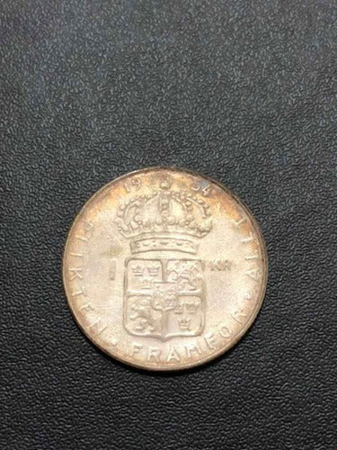 Moeda Antiga Prata 1954 Suécia 1 Krona