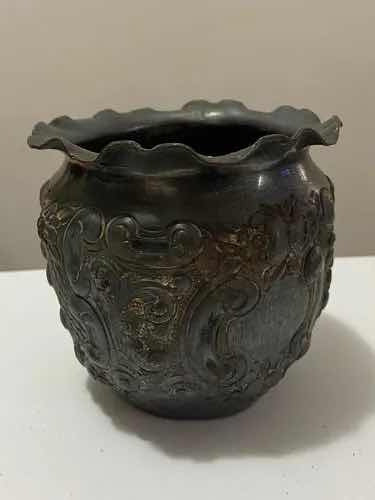 Vaso Antigo Em Metal Prata Mappin & Webb Com Desenhos Flor