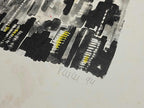 quadro Gravura antiga Abstrata Paisagem Urbana Assinada 50x70