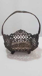 Cesta Antiga De Metal Cor Prata