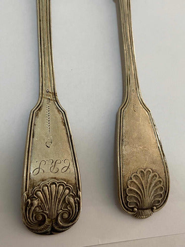 Antiga Colher E Garfo De Prata Com Marca
