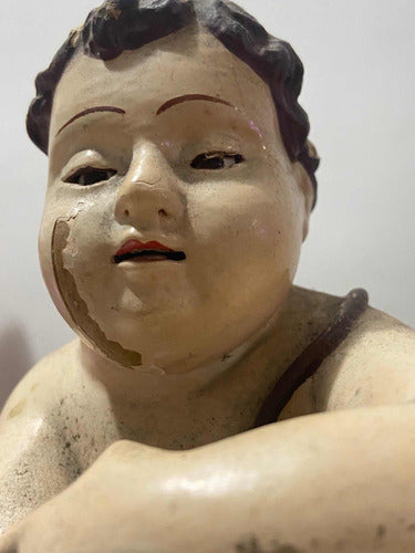 Escultura antiga querubim anjo em gesso policromado