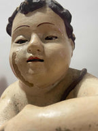Escultura antiga querubim anjo em gesso policromado