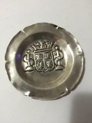 Mini Prato Decorativo Em Metal Prata Com Brasão