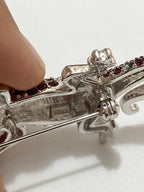 Broche Antigo Lagarto Prata Com Cristais Vermelhos Vienna