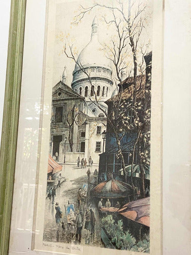 Quadro Antigo Gravura Paris Place Du Tertre - Ortiz Alfau