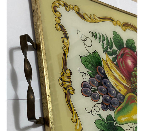 Bandeja Antiga Vidro Estrutura De Metal Anos 50 Tema Frutas