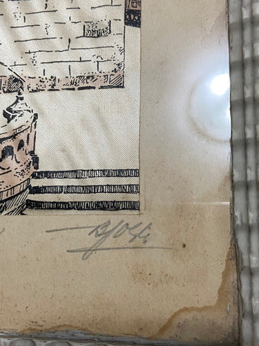 Quadro Antigo Pintura Sobre Seda Igreja Assinado Com Vidro