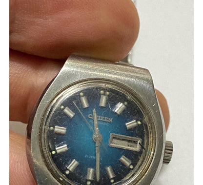 Relógio Antigo Citizen 21 Jewels Prata E Azul