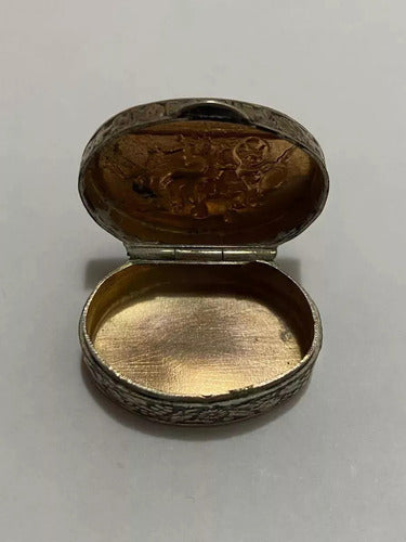 Antiga Caixa De Prata Porta Comprimidos Joias Com Desenhos