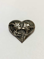 Antigo Broche Coração Beijo Cor Prata