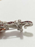 Broche Antigo Lagarto Prata Com Cristais Vermelhos Vienna