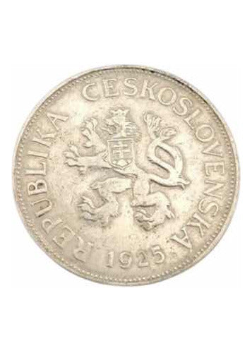 Moeda Antiga 1925 Czechoslovakia 5 Korun