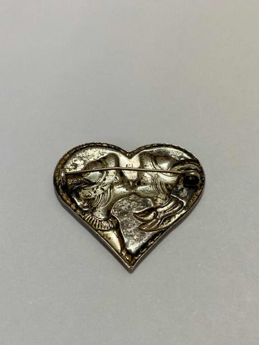 Antigo Broche Coração Beijo Cor Prata