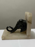 Antigo Aparador De Livros Elefante Em Bronze E Mármore