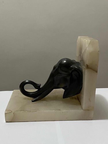 Antigo Aparador De Livros Elefante Em Bronze E Mármore