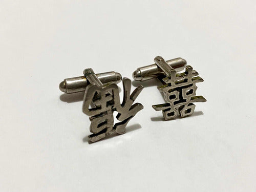 Abotoaduras Antigas Em Prata Com Ideogramas Chineses