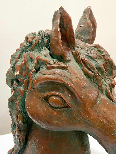Escultura Antiga Cabeça De Cavalo Em Terracota Assinada
