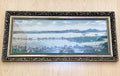 Quadro Antigo Vista Panorâmica em Tecido com Moldura Dourada