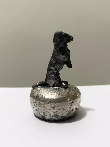 Escultura Mini Antiga Cachorro De Pé Cor Prata Áustria 1890